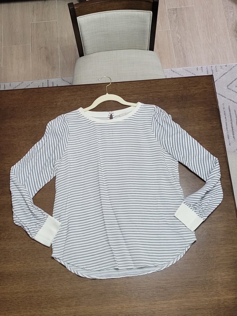 Loft white and blue striped long sleeve shirt size MP